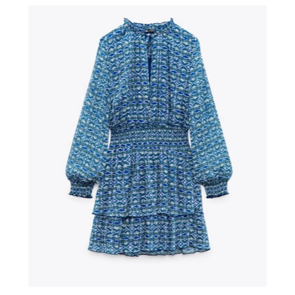 multi-color blue dress from Zara. Size large - long sleeve dress